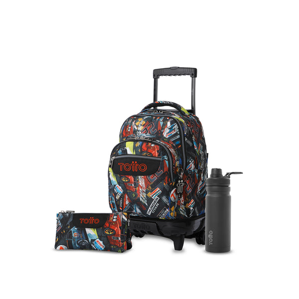 Pack Escolar Niño - Mochila con ruedas + Estuche 3 compartimentos + Botella de 550ml