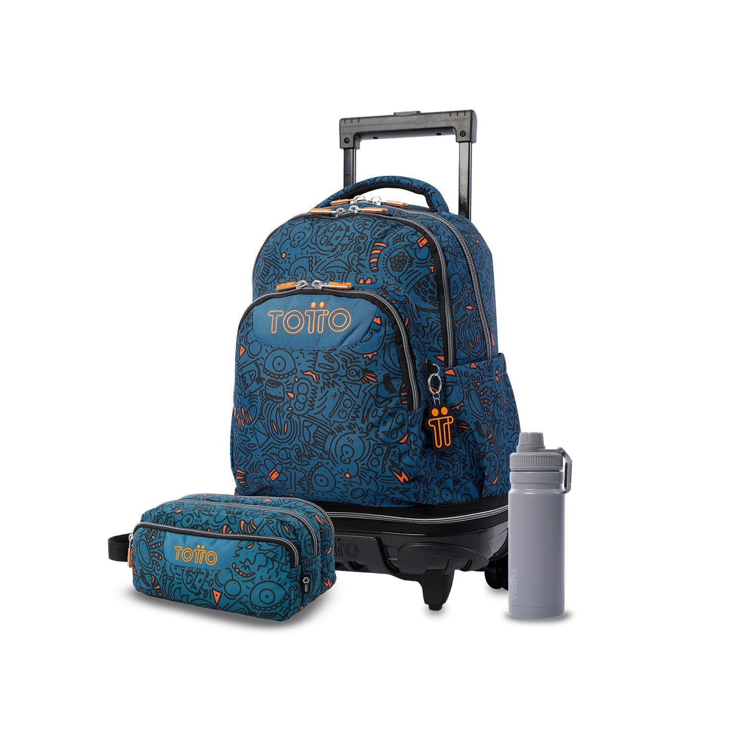 Pack escolar Menino - Mochila de rodas destacável (Tiza) + Estojo 3 compartimentos (Agapec) + Garrafa de 550ml