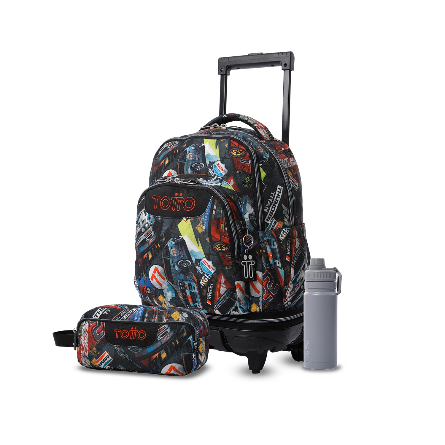 Pack escolar Menino - Mochila de rodas destacável (Tiza) + Estojo 3 compartimentos (Agapec) + Garrafa de 550ml