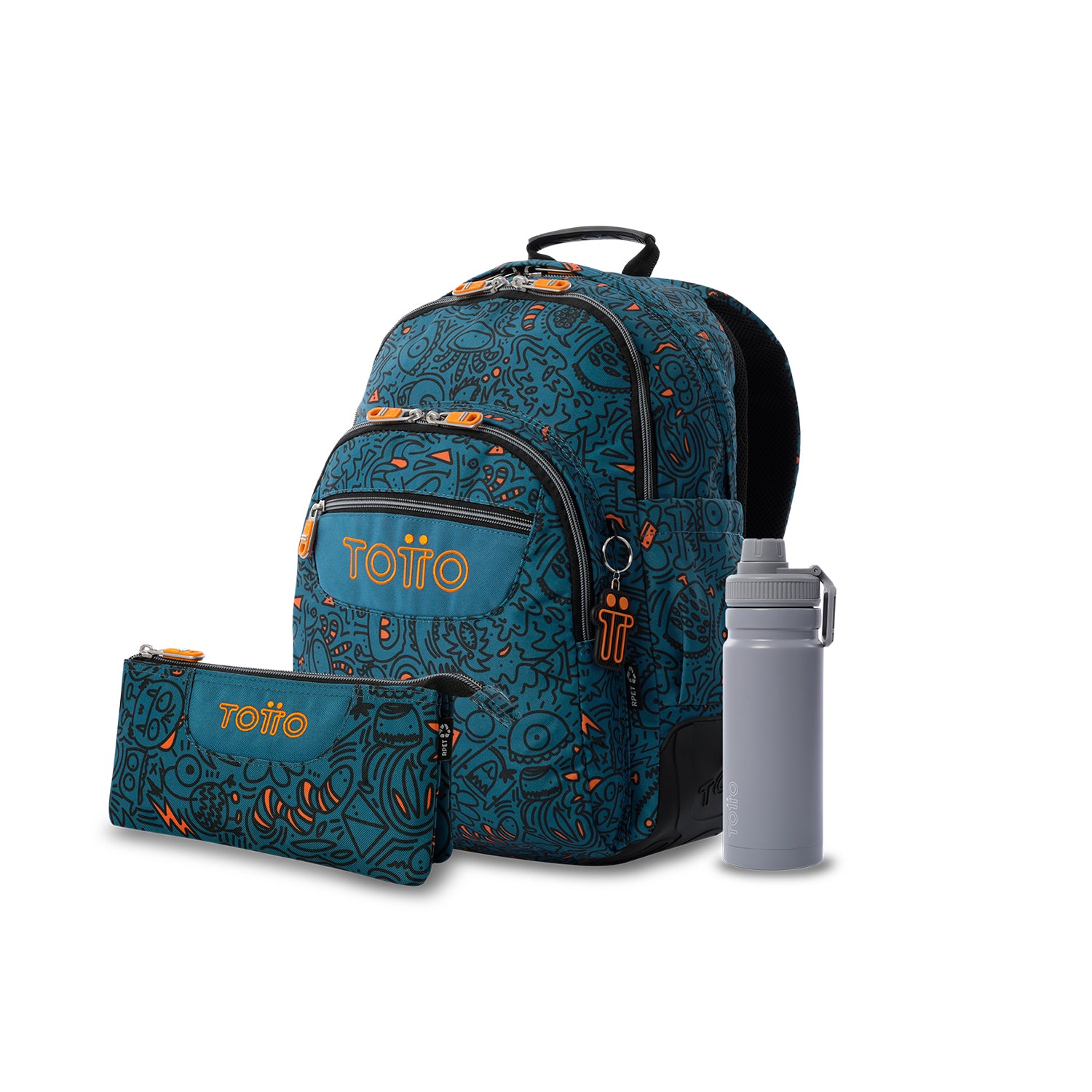 Pack escolar Menino - Mochila (Rayol) + Estojo 3 compartimentos (Tabuleiro) + Garrafa de 550ml