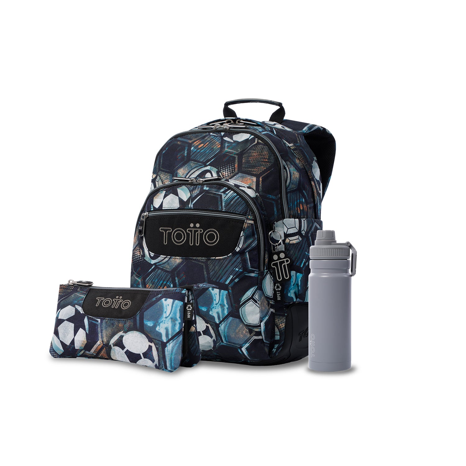 Pack escolar Menino - Mochila (Rayol) + Estojo 3 compartimentos (Tabuleiro) + Garrafa de 550ml