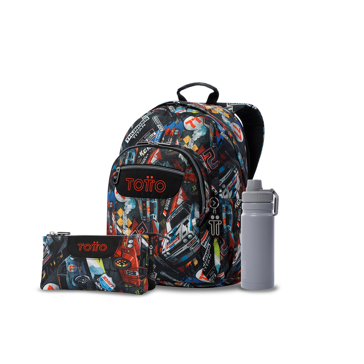 Pack escolar Menino - Mochila (Rayol) + Estojo 3 compartimentos (Tabuleiro) + Garrafa de 550ml