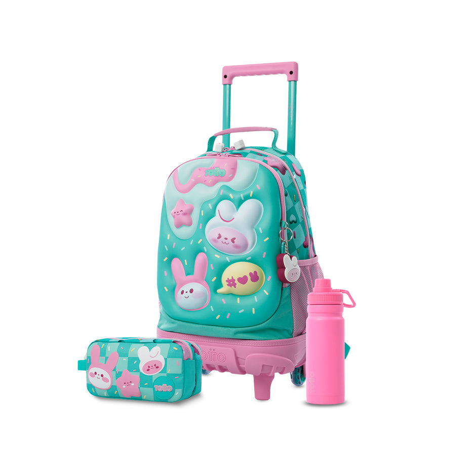 Pack escolar Menina Bunny Pump - Mochila de Rodas + Estojo + Garrafa de 550ml
