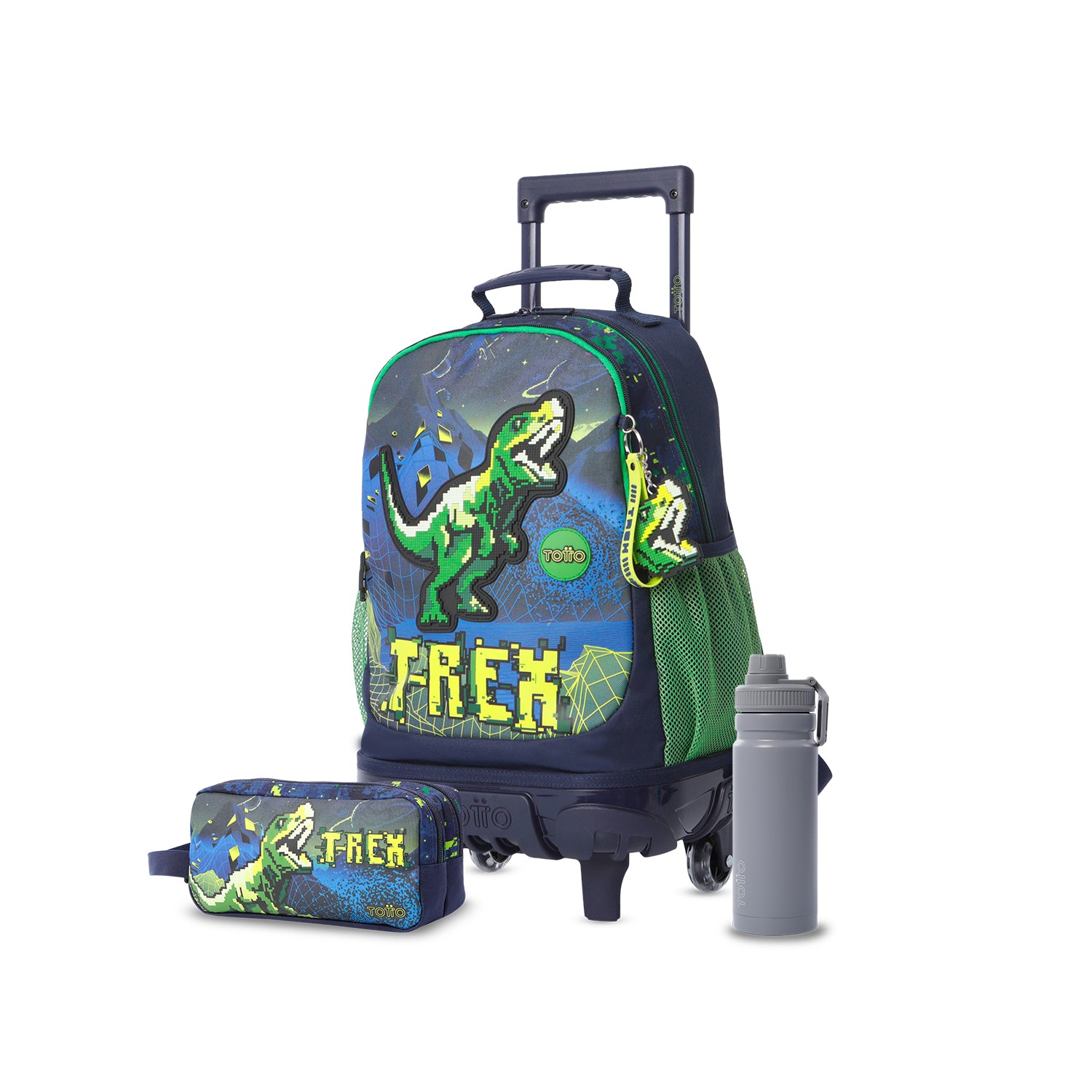 Pack escolar Menino Digisaurio - Mochila com rodas + Estojo + Garrafa de 550ml