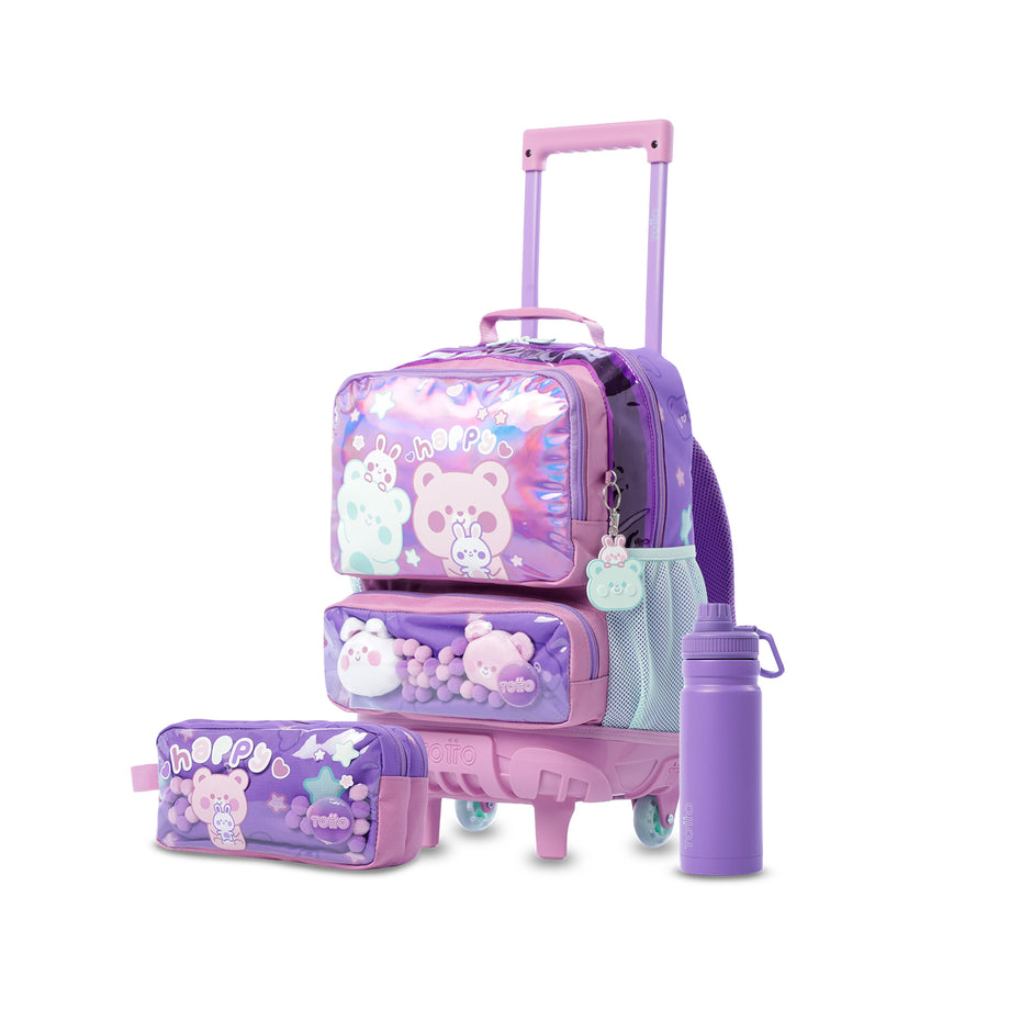 Pack Escolar Menina Friends Party - Mochila de Rodas + Estojo + Garrafa de 550ml