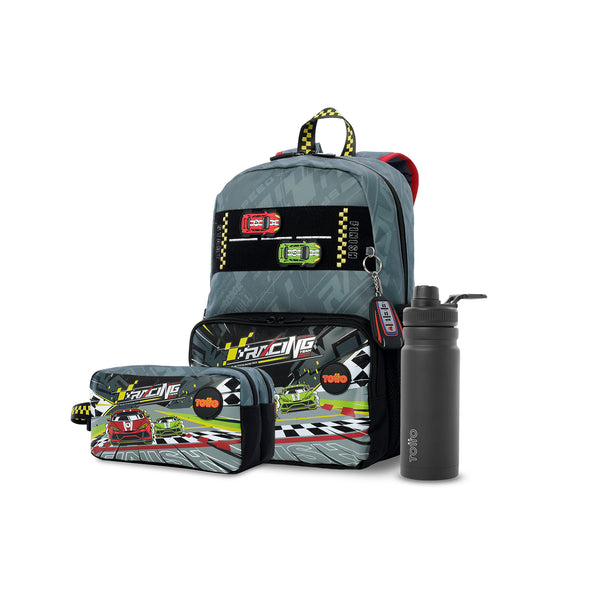 Pack Escolar Menino Grand Prix - Mochila + Estojo + Garrafa de 550ml