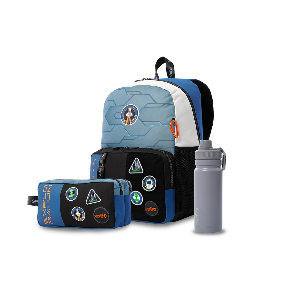 Pack escolar Menino Stardust - Mochila + Estojo + Garrafa de 550ml