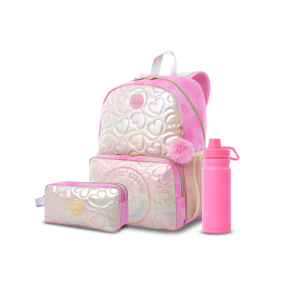 Pack escolar Menina Friends Party - Mochila média + Estojo + Garrafa de 550ml